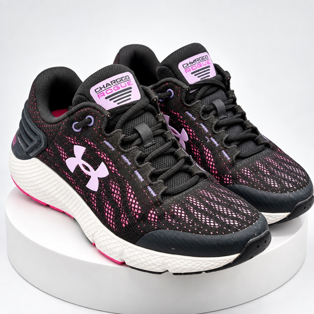 Under Armour Charged Rogue Black Pink Running Shoes 3021617-100 Girls 4Y Wmn 5.5